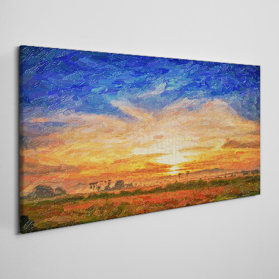Schilderij op doek Zonsondergang over het landelijke landschap