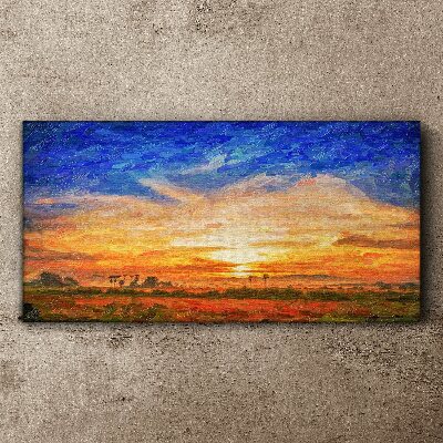 Schilderij op doek Zonsondergang over het landelijke landschap