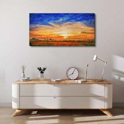 Schilderij op doek Zonsondergang over het landelijke landschap