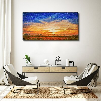 Schilderij op doek Zonsondergang over het landelijke landschap