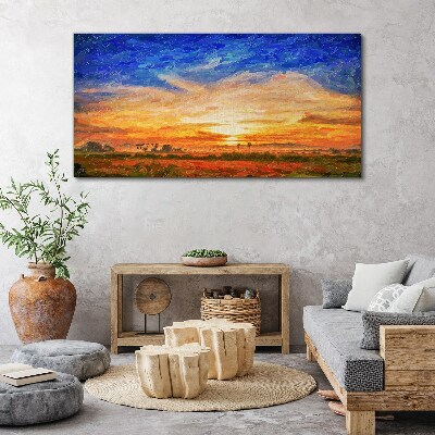 Schilderij op doek Zonsondergang over het landelijke landschap