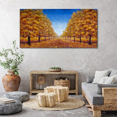Schilderij op doek Gouden steegjes in het herfstlandschap