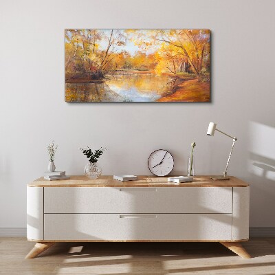 Foto op canvas Herfstlandschap aan de rivier