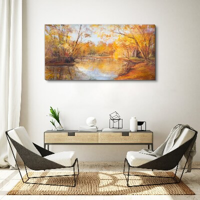 Foto op canvas Herfstlandschap aan de rivier