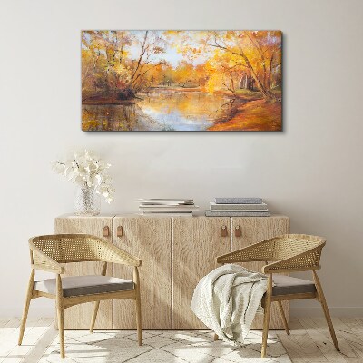 Foto op canvas Herfstlandschap aan de rivier