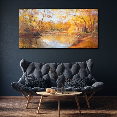 Foto op canvas Herfstlandschap aan de rivier