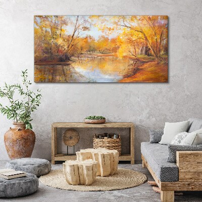 Foto op canvas Herfstlandschap aan de rivier