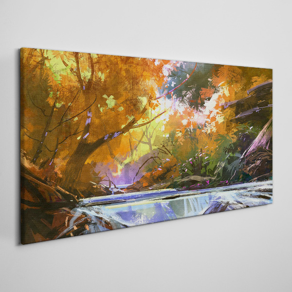 Canvas schilderij Herfstlandschap aan de rivier