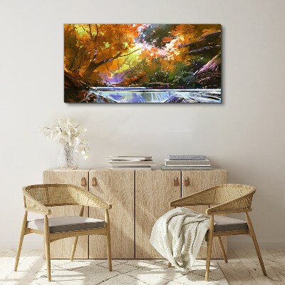 Canvas schilderij Herfstlandschap aan de rivier