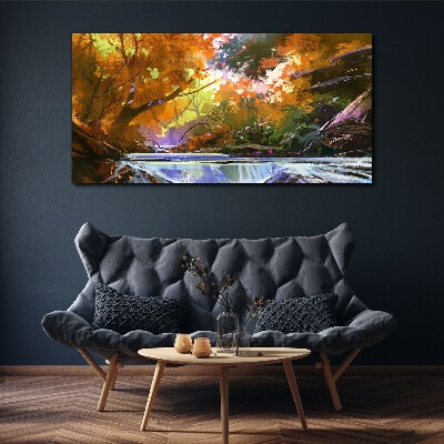 Canvas schilderij Herfstlandschap aan de rivier