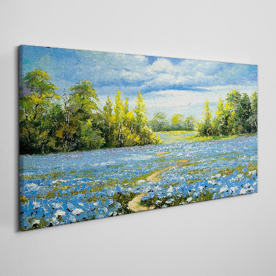Canvas schilderij Lentelandschap met blauwe bloemen