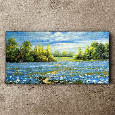 Canvas schilderij Lentelandschap met blauwe bloemen