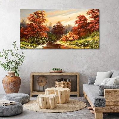 Foto op canvas Herfstlandschap met een rivier