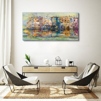 Foto op canvas Een kleurrijk stadje aan het water