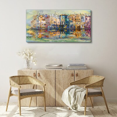 Foto op canvas Een kleurrijk stadje aan het water