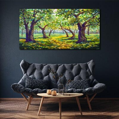 Canvas schilderij Een groen bos in de zonnestralen