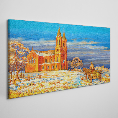 Schilderij op doek Winterlandschap met een kerk