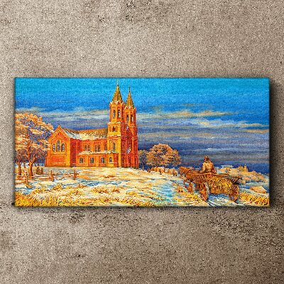 Schilderij op doek Winterlandschap met een kerk