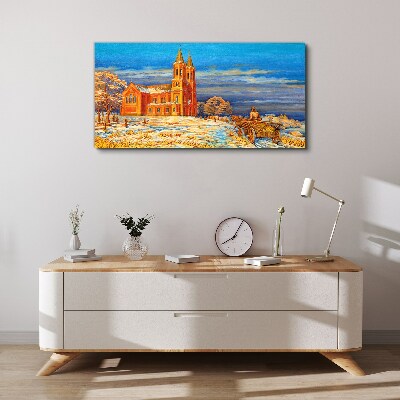 Schilderij op doek Winterlandschap met een kerk