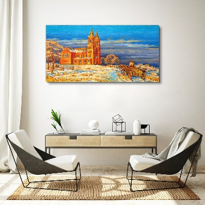 Schilderij op doek Winterlandschap met een kerk