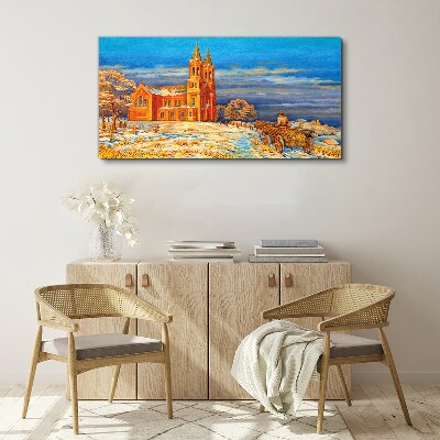 Schilderij op doek Winterlandschap met een kerk