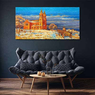 Schilderij op doek Winterlandschap met een kerk