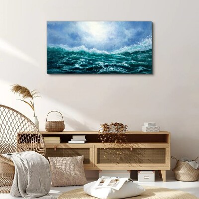 Foto op canvas Een stormachtige zee in tinten blauw