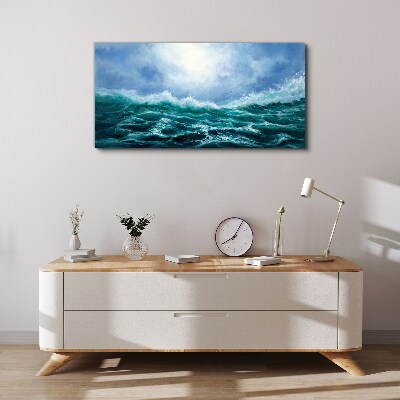 Foto op canvas Een stormachtige zee in tinten blauw