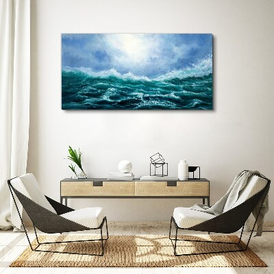Foto op canvas Een stormachtige zee in tinten blauw