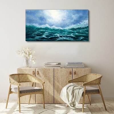Foto op canvas Een stormachtige zee in tinten blauw