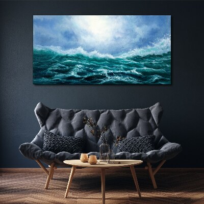 Foto op canvas Een stormachtige zee in tinten blauw