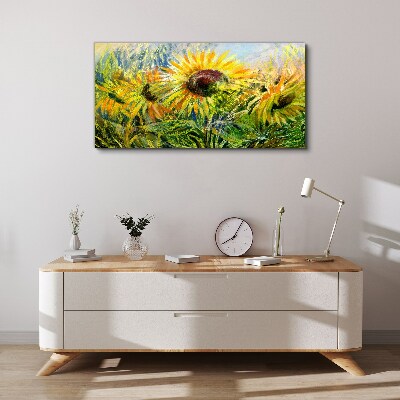 Canvas schilderij Zonnebloemen in de zomerzon