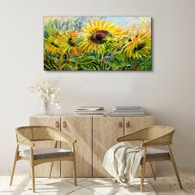 Canvas schilderij Zonnebloemen in de zomerzon