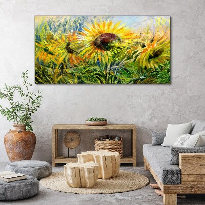 Canvas schilderij Zonnebloemen in de zomerzon