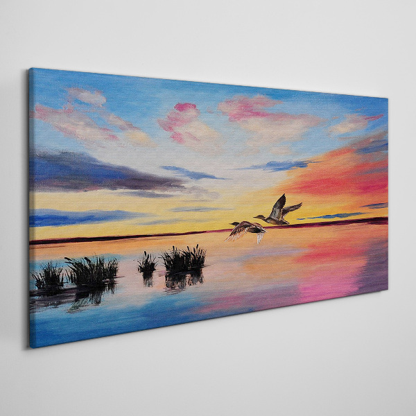 Canvas schilderij Zonsondergang over het meer