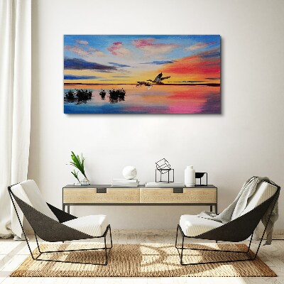 Canvas schilderij Zonsondergang over het meer