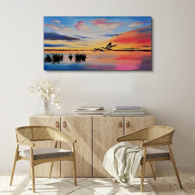 Canvas schilderij Zonsondergang over het meer