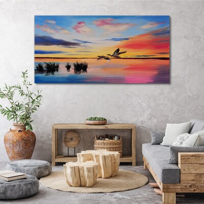 Canvas schilderij Zonsondergang over het meer