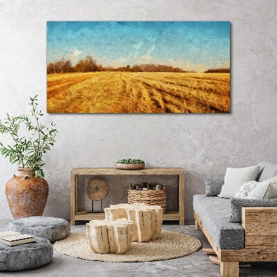 Foto op canvas Gouden velden onder een blauwe lucht