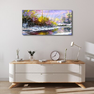 Canvas schilderij Winterlandschap met een rivier