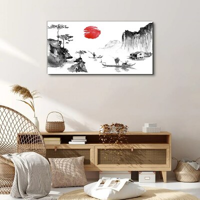 Canvas schilderij Een vredig landschap met een zonsondergang