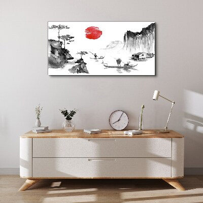 Canvas schilderij Een vredig landschap met een zonsondergang