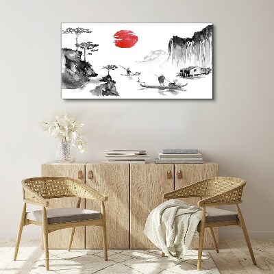 Canvas schilderij Een vredig landschap met een zonsondergang