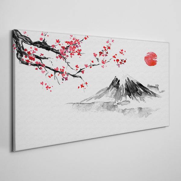 Schilderij op doek Kersenbloesem en berglandschap