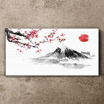 Schilderij op doek Kersenbloesem en berglandschap