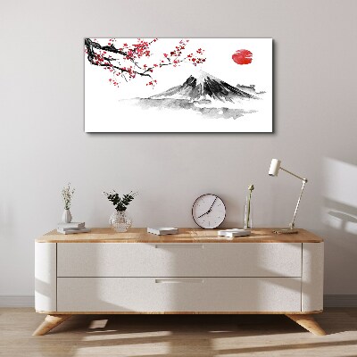 Schilderij op doek Kersenbloesem en berglandschap