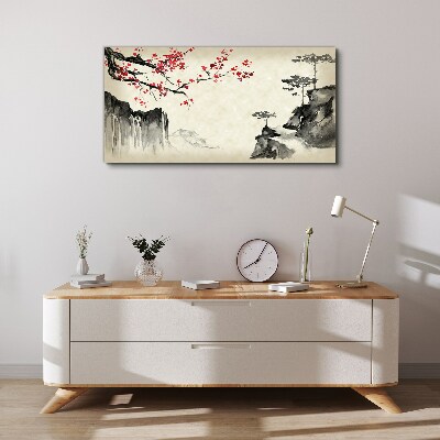 Canvas schilderij Landschap met bloeiende takken