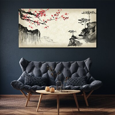 Canvas schilderij Landschap met bloeiende takken