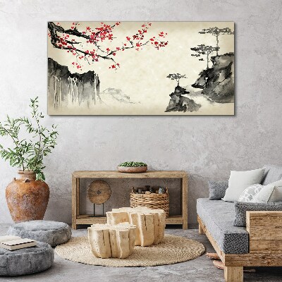 Canvas schilderij Landschap met bloeiende takken