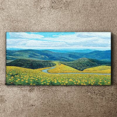 Canvas schilderij Landschap met gele bloemen